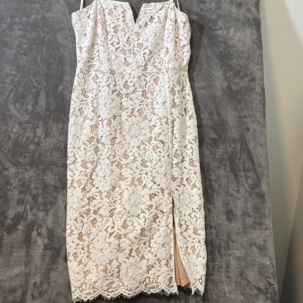 Lulus Amazing Allure white crochet lace bodycon midi dress